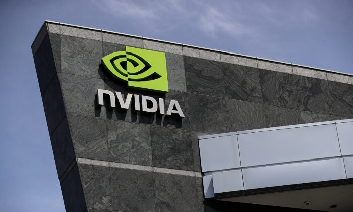 2018 年 5 月 10 日，在加利福尼亚州圣克拉拉的 Nvidia 总部前张贴了一个标志。（贾斯汀·沙利文/盖蒂图片社）