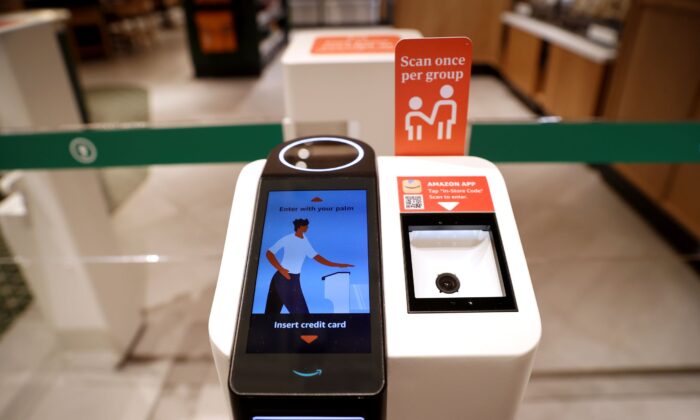 A scanner at an entrance turnstile of a new Starbucks store, its first-ever in partnership with Amazon Go that lets customers check out without a cashier, is pictured during a preview of the store which opens on November 18, 2021, on Manhattan's East side in New York City, N.Y., on Nov. 16, 2021. (Mike Segar/Reuters)