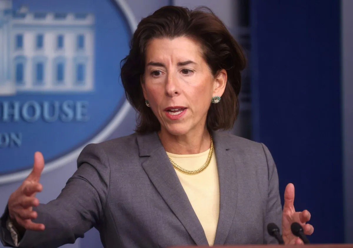 Secretary of Commerce Gina Raimondo speaks during a press briefing held by White House Deputy Press Secretary Karine Jean-Pierre at the White House in Washington, on Nov. 9, 2021. (Leah Millis/Reuters)