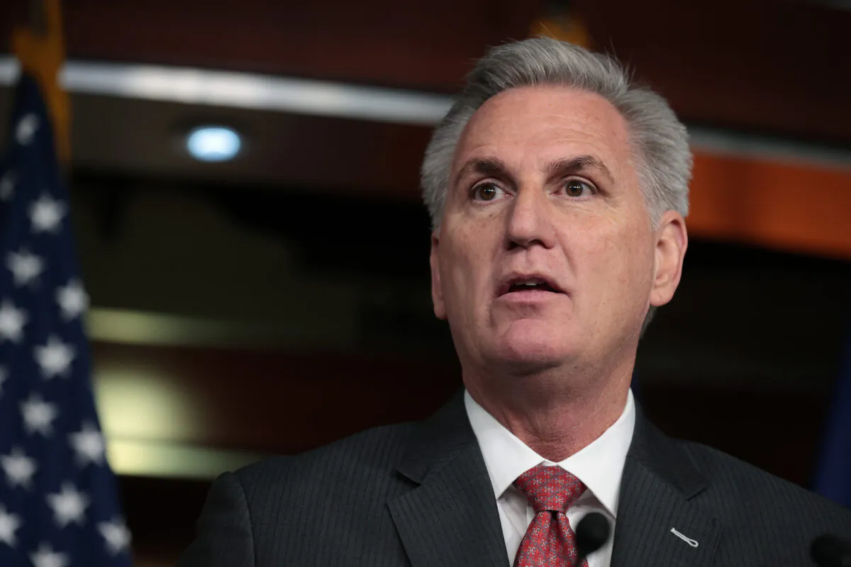 House Minority Leader Kevin McCarthy (R-Calif.) speaks to reporters in Washington on Nov. 18, 2021. (Chip Somodevilla/Getty Images)