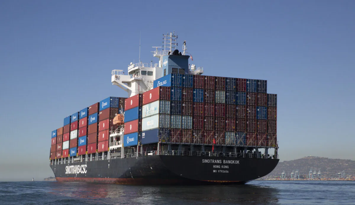 Cargo ships await unloading off the Port of Long Beach, Calif., on Oct. 27, 2021. (John Fredricks/The Epoch Times)