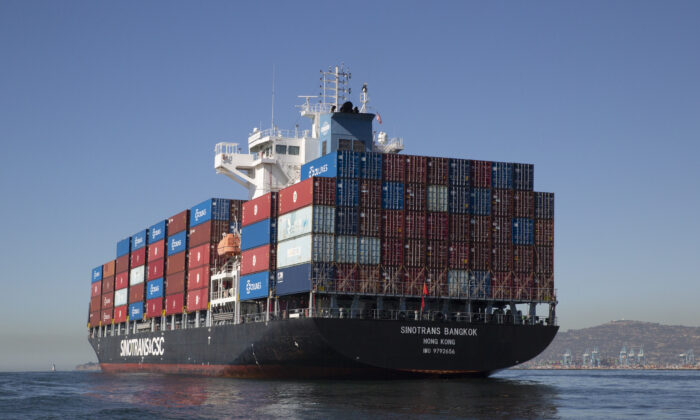 Cargo awaits unloading from ships off the Port of Long Beach, Calif., on Oct. 27, 2021. (John Fredricks/The Epoch Times)