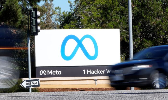 Facebook unveiled their new Meta sign at the company headquarters in Menlo Park, Calif., on Oct. 28, 2021. (Tony Avelar/AP Photo)