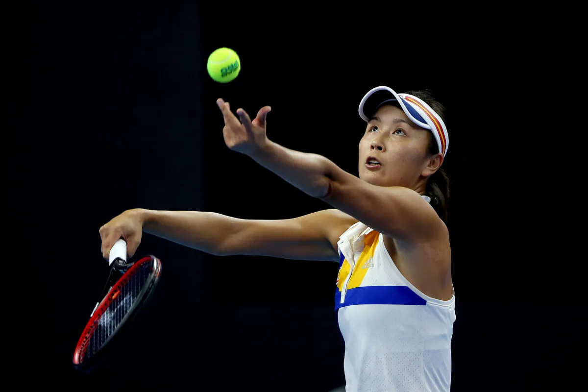 Shuai Peng of China serves against Shelby Rogers of the United States on day three of the 2017 China Open at the China National Tennis Center in Beijing, on Oct. 1, 2017. (Emmanuel Wong/Getty Images)