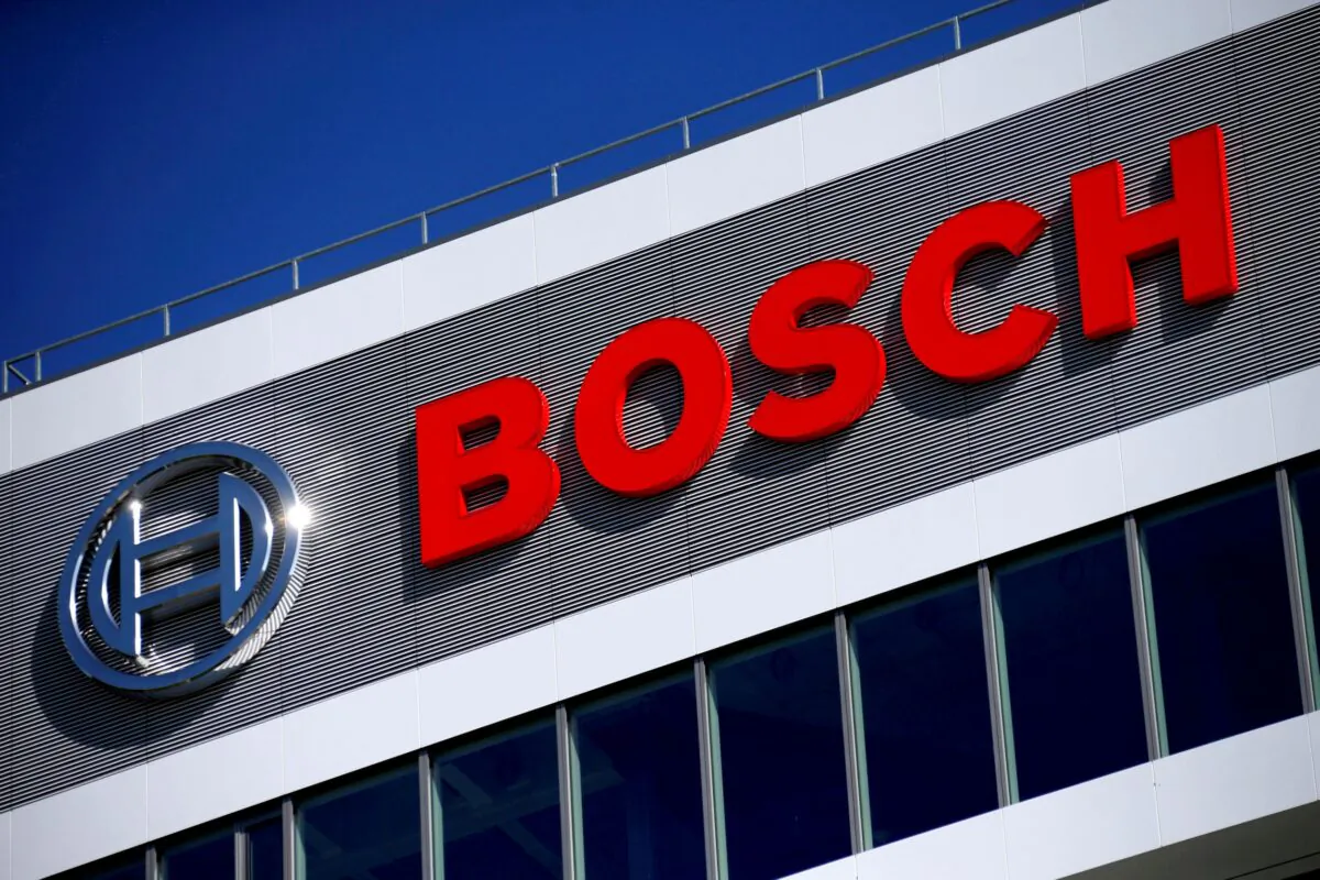 The Robert Bosch logo at the company's research and development centre Campus Renningen during a guided media tour in Renningen, Germany on Sept. 30, 2015. (Ralph Orlowski/Reuters)
