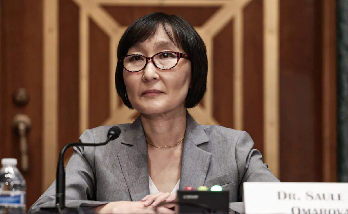 Saule Omarova is seen during her nomination hearing to be the comptroller of the currency with the Senate Banking, Housing and Urban Affairs Committee on Capitol Hill on Nov. 18, 2021. (Anna Moneymaker/Getty Images)