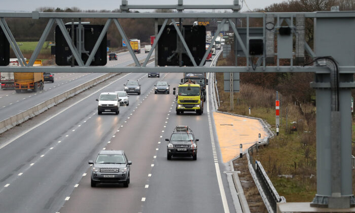 Traffic passes an Emergency Refuge Area on a smart motorway section in the UK on Jan. 19, 2021. (Martin Rickett/PA)