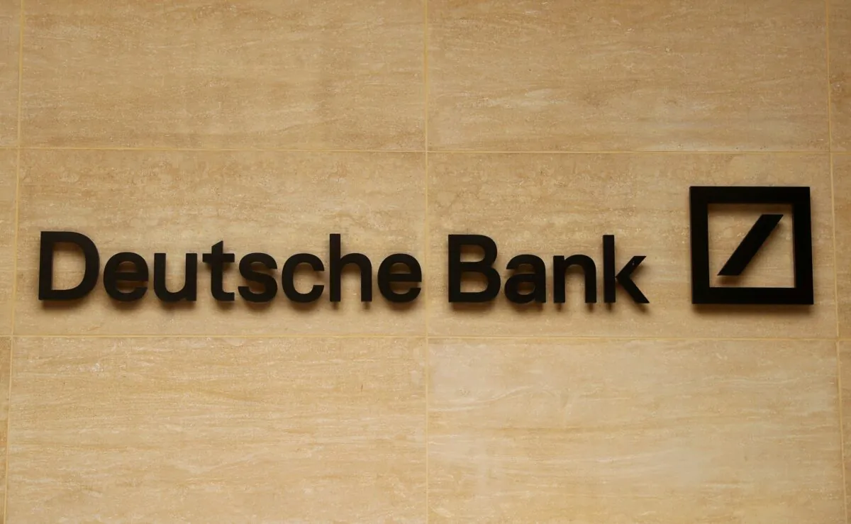 The logo of Deutsche Bank is pictured on a company's office in London, Britain on July 8, 2019. (Simon Dawson/Reuters)