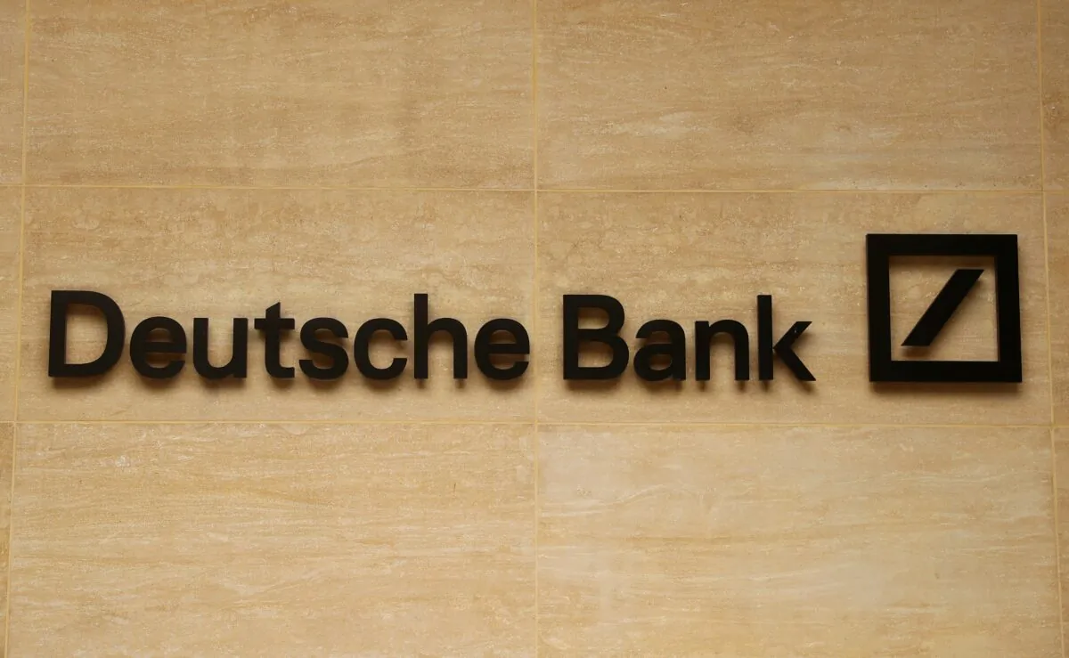 The logo of Deutsche Bank on a company's office in London, Britain, on July 8, 2019. (Simon Dawson/Reuters)