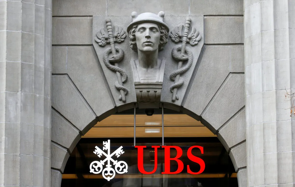 The logo of Swiss bank UBS is seen at its headquarters in Zurich, Switzerland, on Feb. 17, 2021. (Arnd Wiegmann/Reuters)