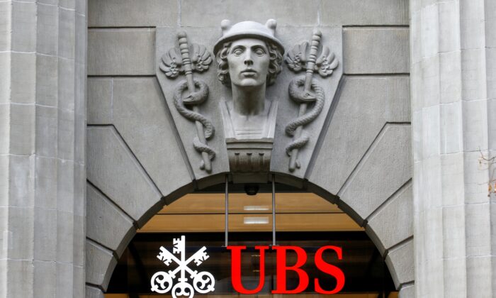The logo of Swiss bank UBS is seen at its headquarters in Zurich, Switzerland, on Feb. 17, 2021. (Arnd Wiegmann/Reuters)