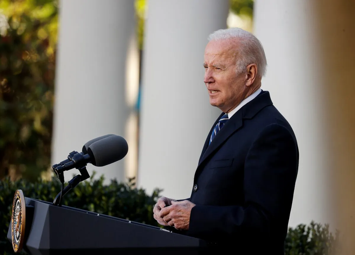 President Joe Biden speaks as he hosts the 74th National Thanksgiving Turkey Presentation in the Rose Garden at the White House in Washington on Nov. 19, 2021. (Jonathan Ernst/Reuters)
