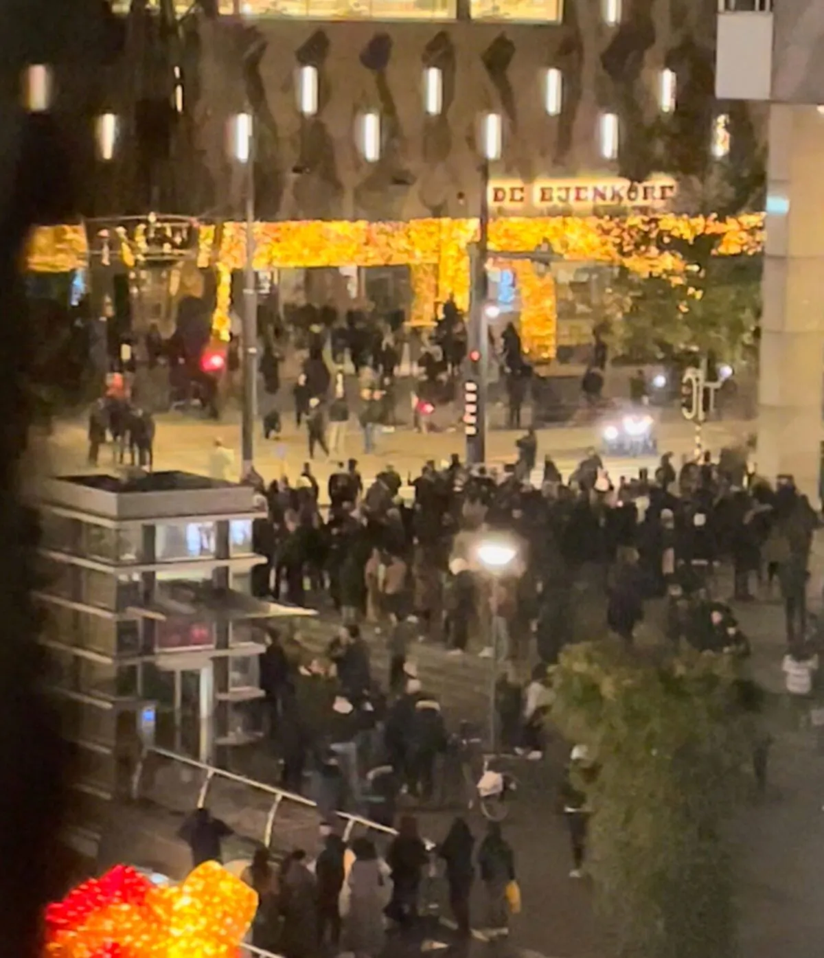 Protesters are seen during demonstrations against coronavirus disease measures which turned violent in Rotterdam, Netherlands on Nov. 19, 2021, in this still image obtained from video provided on social media. (Obtained by Reuters/via Reuters)