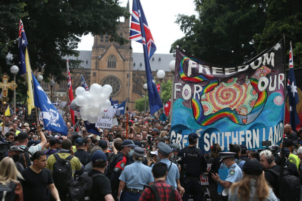 Australians Protest As Part Of "World Wide Rally For Freedom" Against Mandatory COVID-19 Vaccines