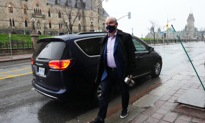Conservative Leader Erin O’Toole arrives for a Conservative caucus meeting in Ottawa on Nov. 18, 2021. (THE CANADIAN PRESS/Sean Kilpatrick)