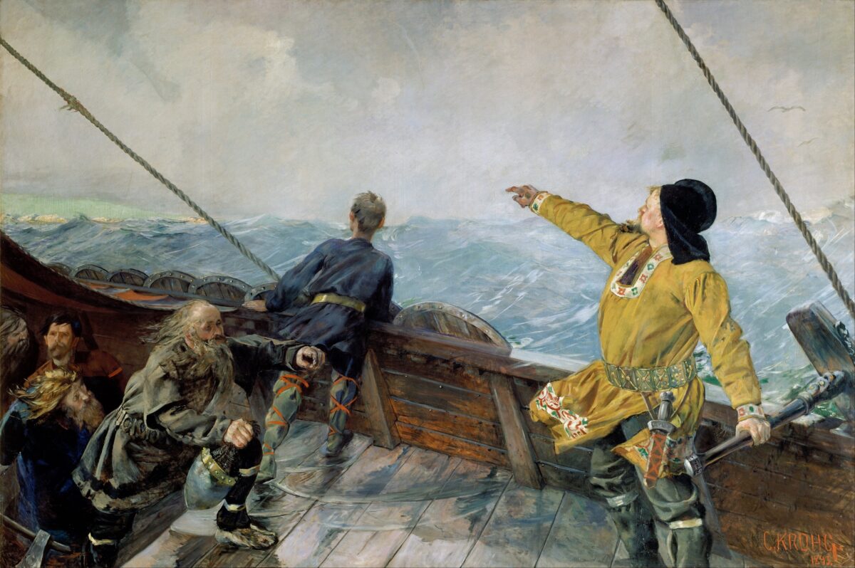 "Leif Eriksson Discovers America," 1893, by Christian Krohg. (Public domain)