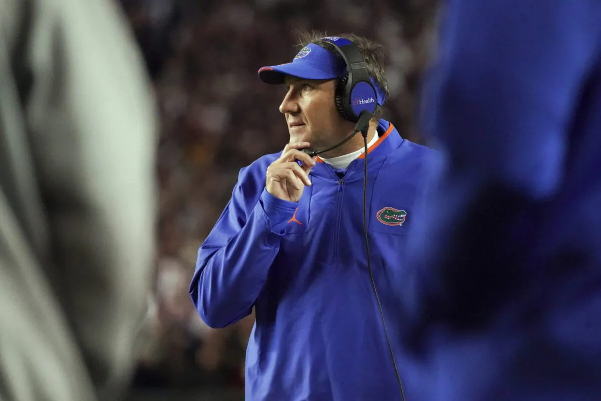 Florida head coach Dan Mullen watches from the sideline during the first half of the team's NCAA college football game against South Carolina, in Columbia, S.C., on Nov. 6, 2021. (Sean Rayford/AP Photo)