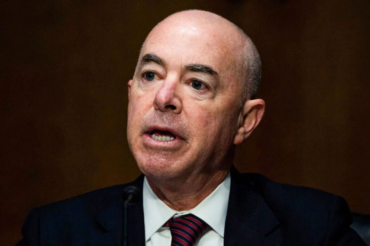Homeland Security Secretary Alejandro Mayorkas testifies during a Senate Judiciary Committee in Washington on Nov. 16, 2021. (Jim Watson/AFP via Getty Images)