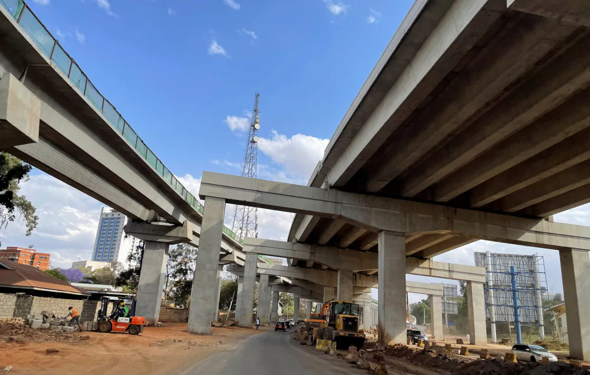 A view shows part of a construction site of the Nairobi Expressway, undertaken by the China Road and Bridge Corporation (CRBC) on a public-private partnership (PPP) basis, along Uhuru Highway in Nairobi, Kenya, on Oct. 17, 2021. (Thomas Mukoya/Reuters)