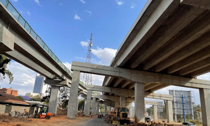 A view shows part of a construction site of the Nairobi Expressway, undertaken by the China Road and Bridge Corporation (CRBC) on a public-private partnership (PPP) basis, along Uhuru Highway in Nairobi, Kenya, on Oct. 17, 2021. (Thomas Mukoya/Reuters)