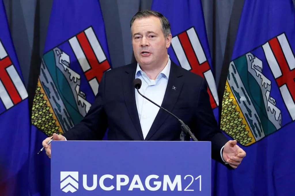 Alberta Premier Jason Kenney speaks after the UCP (United Conservative Party) annual meeting in Calgary on Nov. 21, 2021. (The Canadian Press/Larry MacDougal )