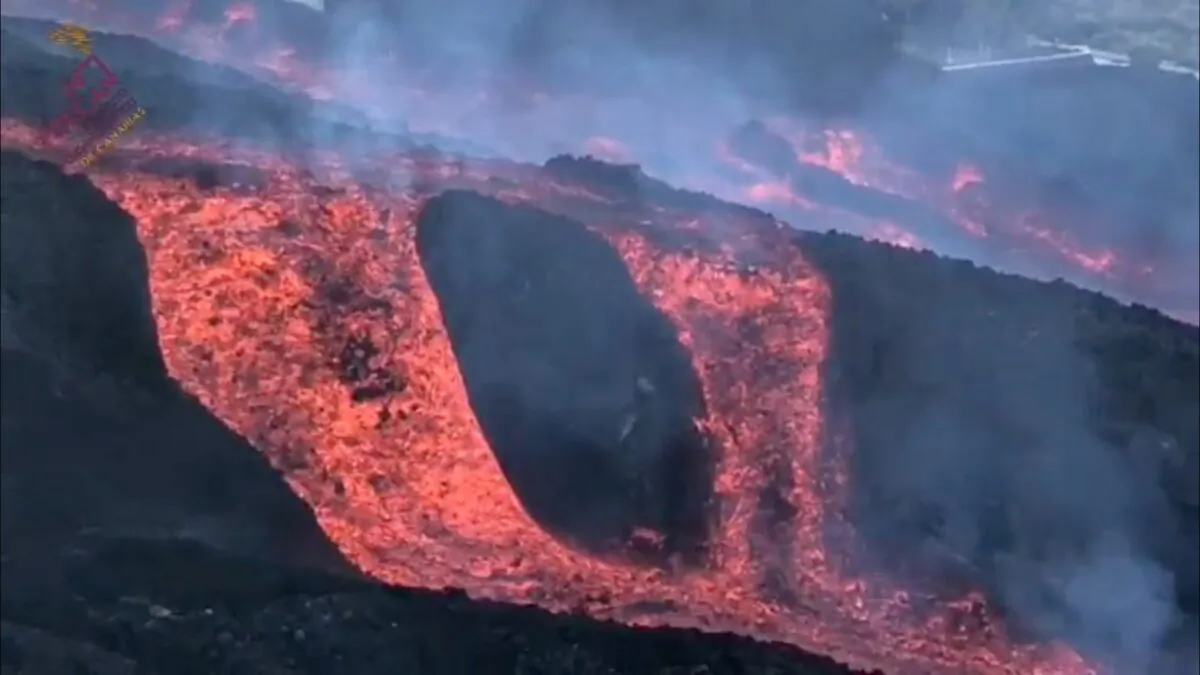 A flow of lava is observed near la Laguna mountain on the Canary island of La Palma, Spain, on Nov. 22, 2021. (Involcan/via Reuters)