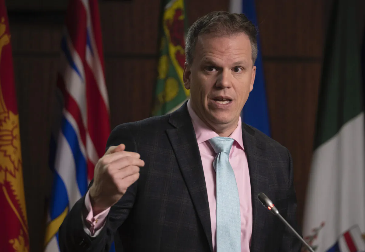 Leader of the Government in the House of Commons Mark Holland speaks during a news conference, in Ottawa, on Nov. 22, 2021. (The Canadian Press/Adrian Wyld)