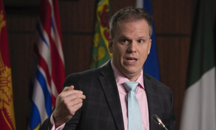 Leader of the Government in the House of Commons Mark Holland speaks during a news conference, Monday, November 22, 2021 in Ottawa.  THE CANADIAN PRESS/Adrian Wyld