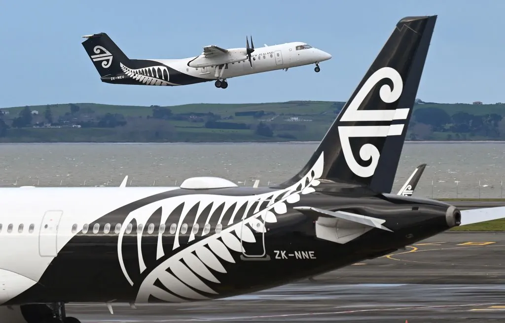 A photo taken on Aug. 9, 2021 shows an Air New Zealand plane taking off from Auckland Airport in New Zealand, on Aug. 26, 2021. (William West/AFP via Getty Images)