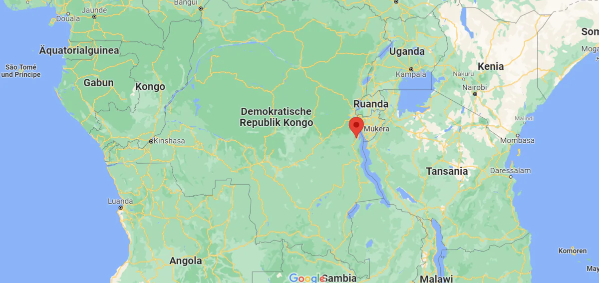 This image shows the location of the village of Mukera in South Kivu Province, in Democratic Republic of Congo, on Nov. 22, 2021. (Google Maps/Screenshot via The Epoch Times)