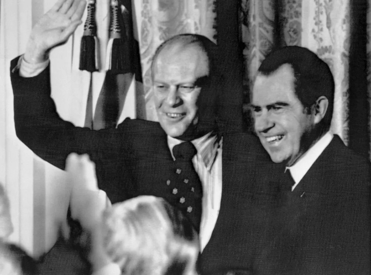 President Richard Nixon (R) and Gerald Ford in Washington, on June 15, 1971. (STR/AFP via Getty Images)