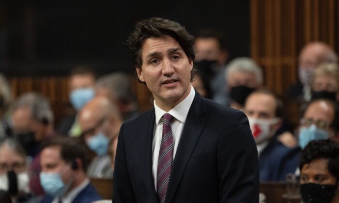 Prime Minister Justin Trudeau speaks in the House of Commons in Ottawa on Nov. 22,  2021. ( Canadian Press/Adrian Wyld)