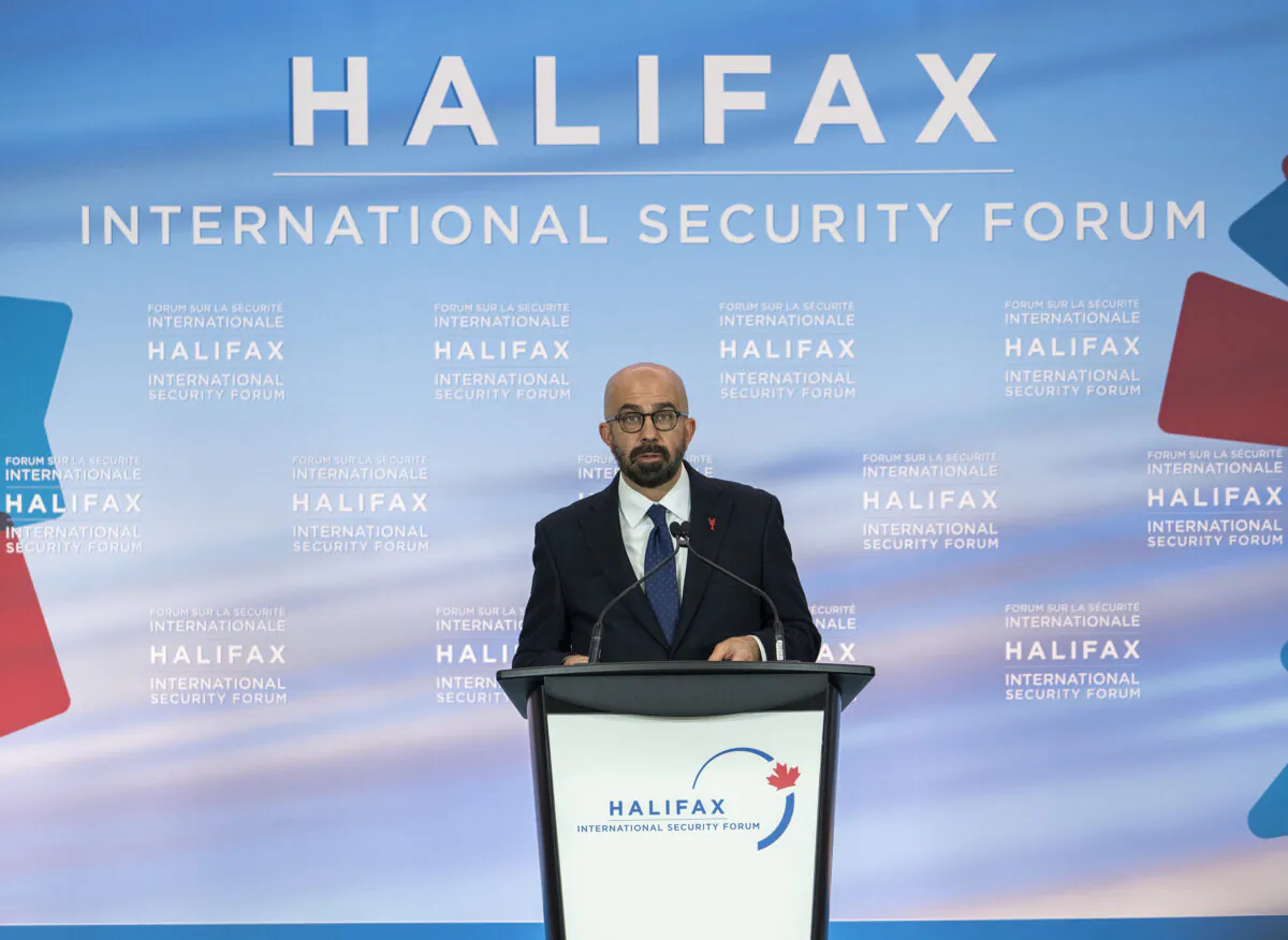 Peter Van Praagh, president of the Halifax International Security Forum, fields a question at the annual event in Halifax on Nov. 19, 2021. (The Canadian Press/Andrew Vaughan)