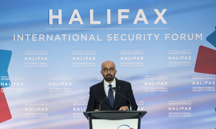 Peter Van Praagh, president of the Halifax International Security Forum, fields a question at the annual event in Halifax on Nov. 19, 2021. ( Canadian Press/Andrew Vaughan)