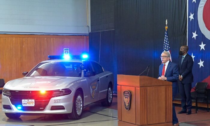 Ohio Governor Mike DeWine launching the plan to equip state troopers with body cameras on N ov. 23, 2021. (Mike Sakal/  Pezou)