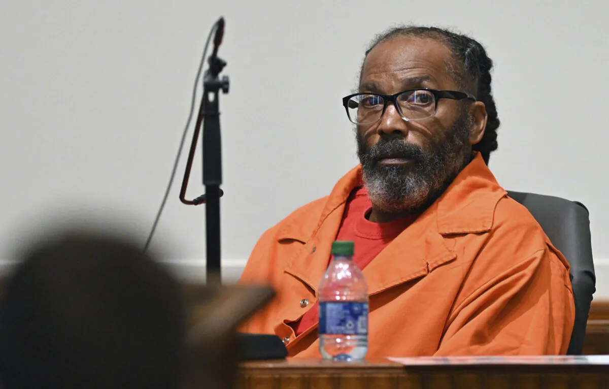 Kevin Strickland answers questions during an evidentiary hearing regarding his innocence in Jackson County Circuit Court in Kansas City, Mo., on, Nov. 8, 2021. (Tammy Ljungblad/The Kansas City Star via AP)