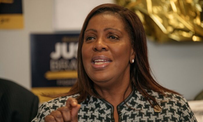 New York State Attorney General Letitia James, a gubernatorial candidate, speaks during an event in New York City on Oct. 30, 2021. (Scott Heins/Getty Images)