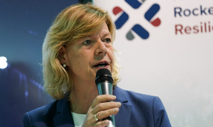 Sen. Tammy Baldwin (D-Wis.) speaks during a conference in Scotland on Nov. 6, 2021. (Ian Forsyth/Getty Images)