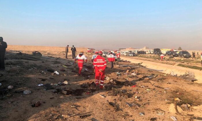 Debris is seen from a plane crash on the outskirts of Tehran, Iran, on Jan. 8, 2020. ( Associated Press/Mohammad Nasiri)