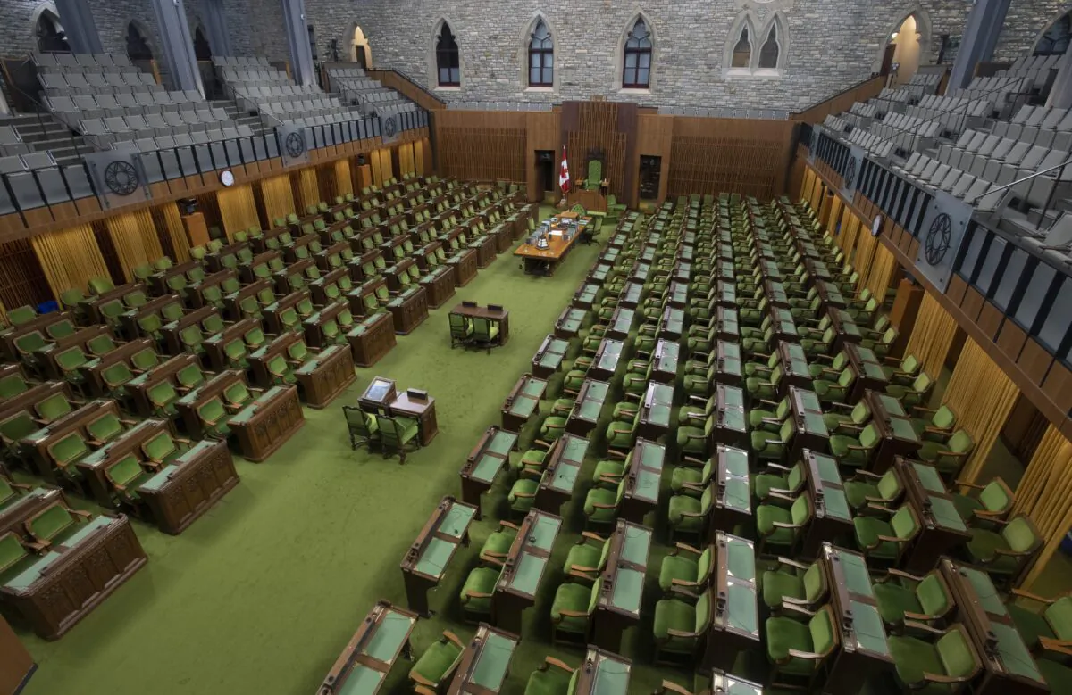 The House of Commons chamber is seen empty in Ottawa on April 8, 2020 . (The Canadian Press/Adrian Wyld) 