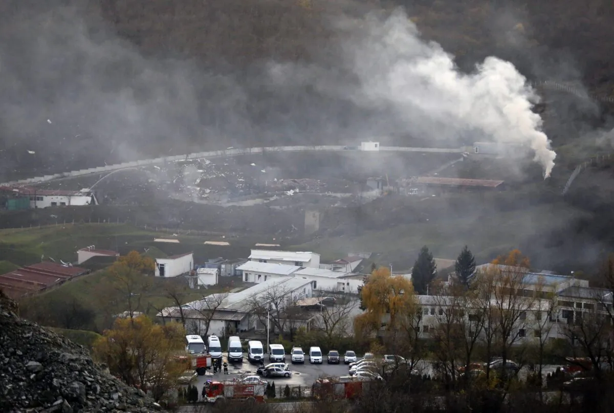 Smoke rises from a factory area after blasts occurred, near Belgrade, Serbia, on Nov. 23, 2021. (AP Photo)