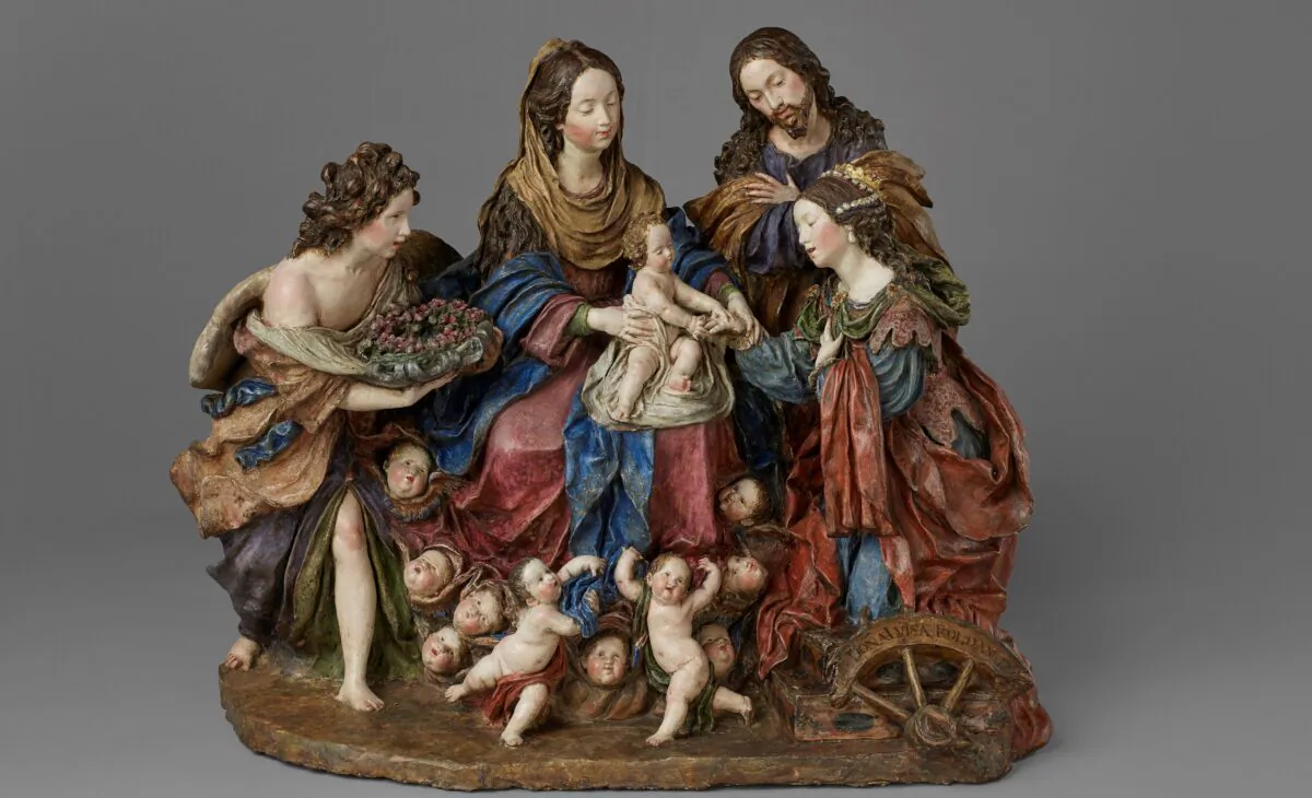 “The Mystical Marriage of St. Catherine,” 1692–1706, by Luisa Roldán. Polychromed terracotta; 14 3/8 inches by 17 3/4 inches by 11 5/8 inches by 32 1/4 inches. (The Hispanic Society Museum & Library)