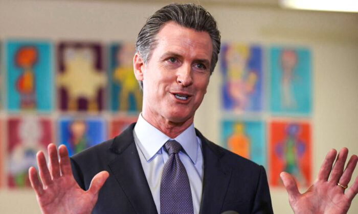California Gov. Gavin Newsom speaks during a news conference after meeting with students at James Denman Middle School on Oct. 1, 2021 in San Francisco, Calif. (Justin Sullivan/Getty Images)