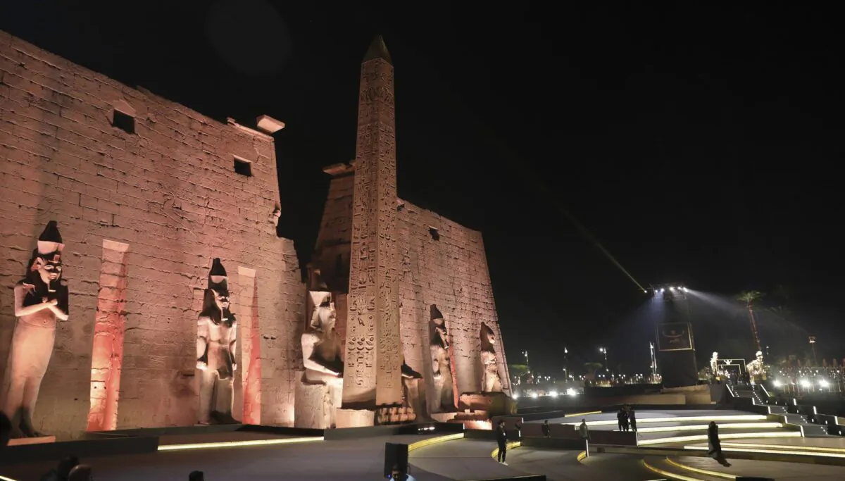 A view of the entrance of the Temple of Luxor ahead of the reopening ceremony of the Avenue of Sphinxes in Luxor, Egypt, on Nov. 25, 2021. (Mohamed El-Shahed/AP Photo)