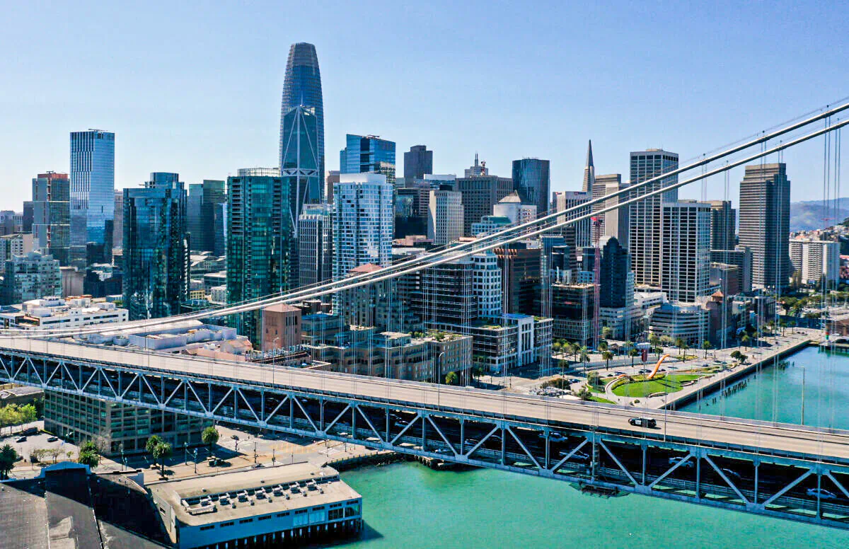 Oakland Bay Bridge, in San Francisco, California, on April 01, 2020. (Justin Sullivan/Getty Images)