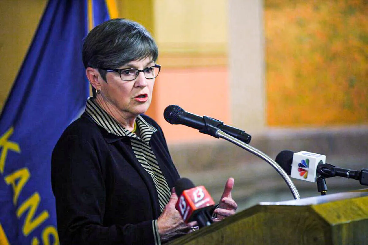Kansas Democratic Gov. Laura Kelly speaks during at the Kanas Statehouse in Topeka. Kan., on April 21, 2021. (John Hanna/AP Photo)
