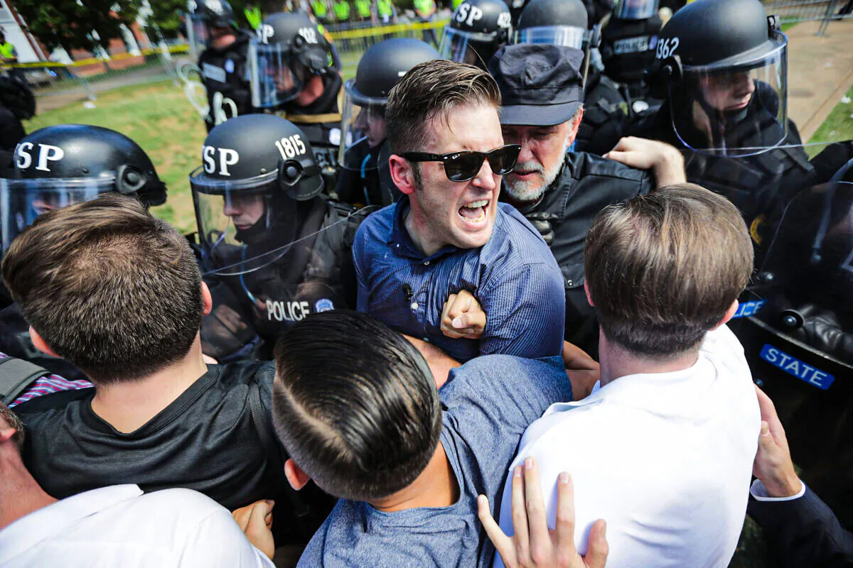 White nationalist Richard Spencer and his supporters lash with Virginia State Police in Emancipation Park after the "Unite the Right" rally was declared an unlawful gathering in Charlottesville, Va., on Aug. 12, 2017. (Chip Somodevilla/Getty Images)