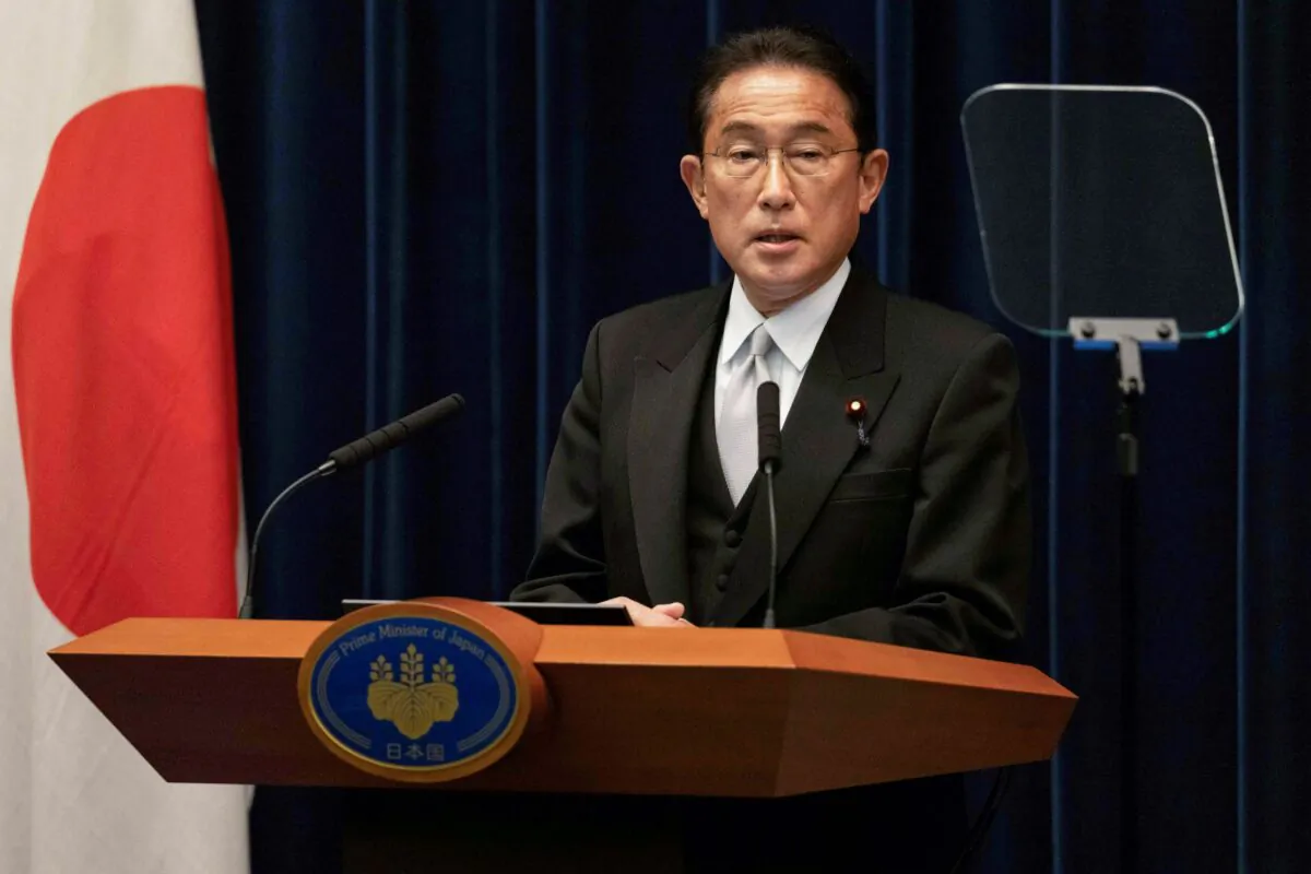 Japanese Prime Minister Fumio Kishida speaks during his press conference, after the parliament reelected him as prime minister, in Kantei, Japan, on Nov. 10, 2021. (Stanislav Kogiku/ Pool via Reuters)