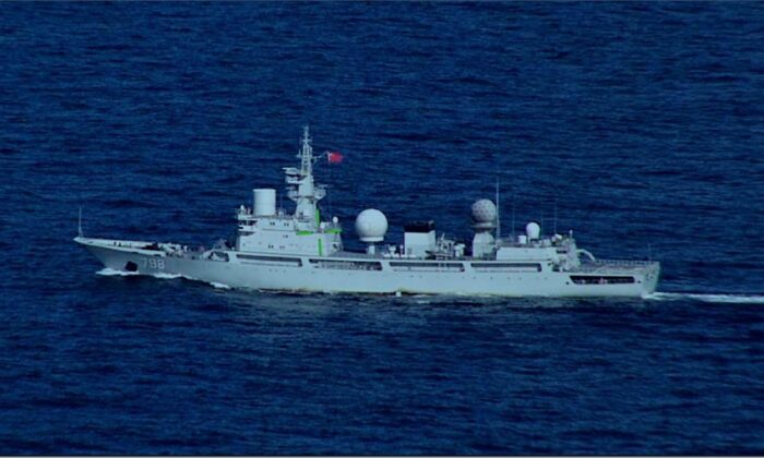 People’s Liberation Army (Navy) General Intelligence Ship Yuhengxing operated off Australia’s east coast in August, 2021. (Australian Defence Force/supplied)