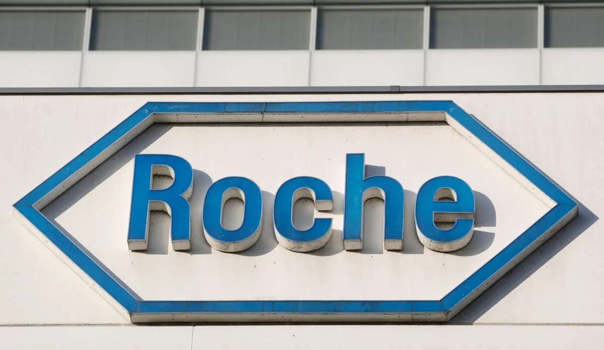 The logo of Swiss drugmaker Roche at its headquarters in Basel, Switzerland, on Jan. 30, 2020. (Arnd Wiegmann/Reuters)